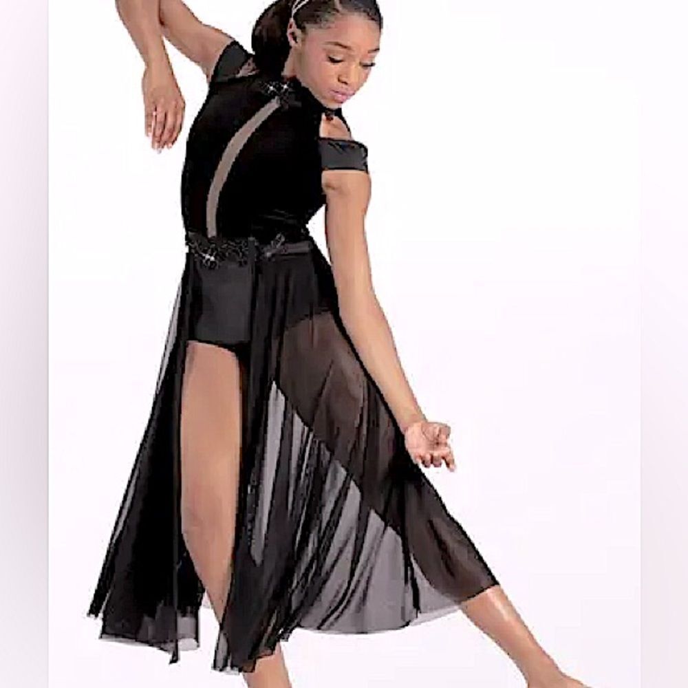 WEISSMAN Dance Costume black velvet maxi appliqué dress WASTE OF TIME 10984 LC